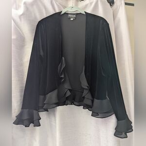 Onyx Nite Black Velvet Ruffled Cardigan